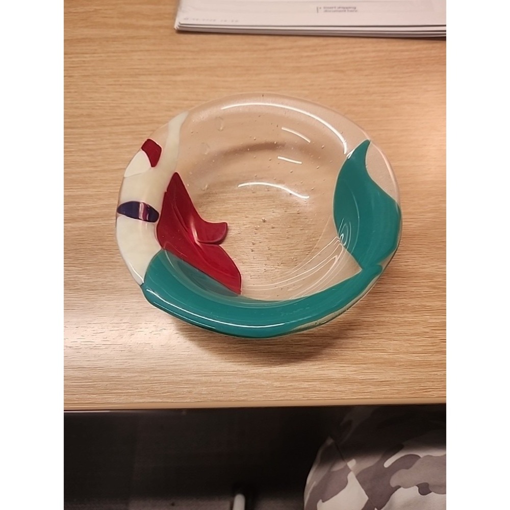 Fused Glass Handmade Bowl With Mermaid Design Signed & Dated By Artist 2012 6"